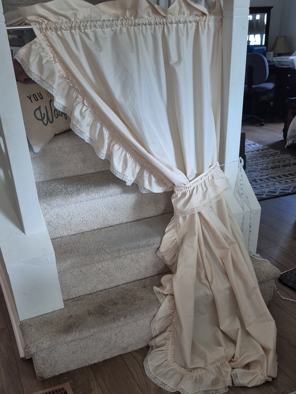 Cream Ruffled Priscilla Curtain 44" By 82" Plus Tieback